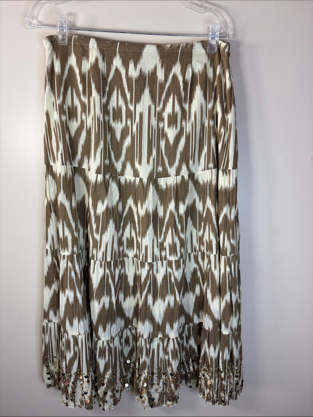 NY Collection Taupe and Cream Tiered Midi Skirt with Sequin Trim
